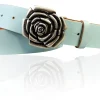 ROSE Damen Ledergürtel Motivschnalle Rosenblüte altsilberne Gürtelschnalle 4 cm