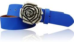 ROSE Damen Ledergürtel Motivschnalle Rosenblüte altsilberne Gürtelschnalle 4 cm