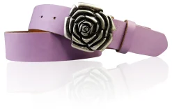 ROSE Damen Ledergürtel Motivschnalle Rosenblüte altsilberne Gürtelschnalle 4 cm