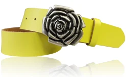 ROSE Damen Ledergürtel Motivschnalle Rosenblüte altsilberne Gürtelschnalle 4 cm