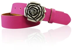 ROSE Damen Ledergürtel Motivschnalle Rosenblüte altsilberne Gürtelschnalle 4 cm