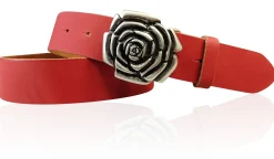ROSE Damen Ledergürtel Motivschnalle Rosenblüte altsilberne Gürtelschnalle 4 cm