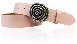 ROSE Damen Ledergürtel Motivschnalle Rosenblüte altsilberne Gürtelschnalle 4 cm