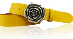 ROSE Damen Ledergürtel Motivschnalle Rosenblüte altsilberne Gürtelschnalle 4 cm