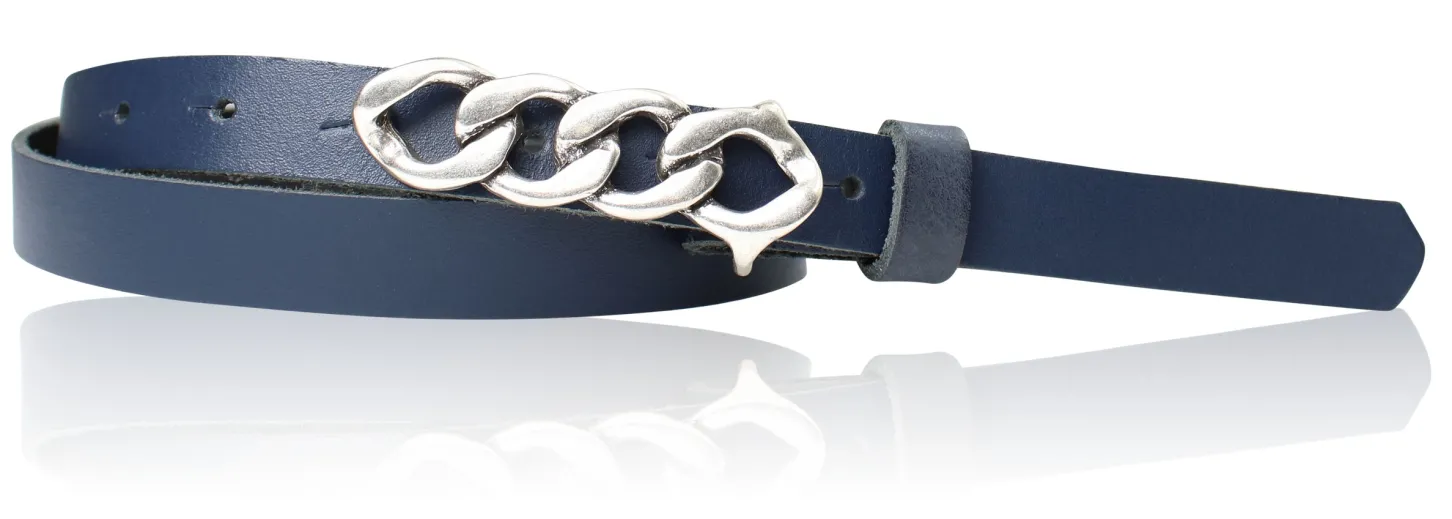 SAINT-TROPEZ schmaler Damen Ledergürtel 1,8 cm, Gürtelschnalle im Kettendesign silber