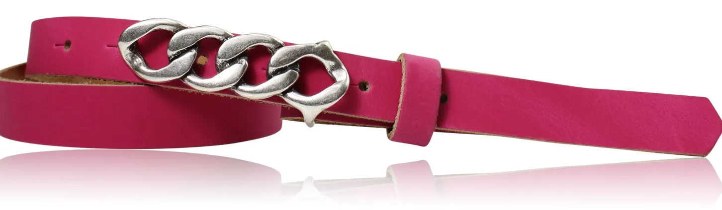 SAINT-TROPEZ schmaler Damen Ledergürtel 1,8 cm, Gürtelschnalle im Kettendesign silber