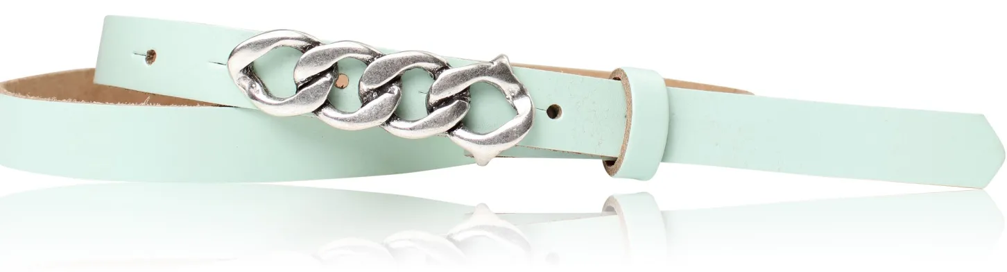 SAINT-TROPEZ schmaler Damen Ledergürtel 1,8 cm, Gürtelschnalle im Kettendesign silber