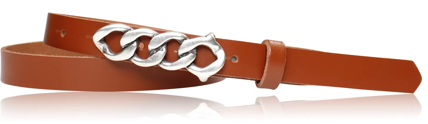 SAINT-TROPEZ schmaler Damen Ledergürtel 1,8 cm, Gürtelschnalle im Kettendesign silber