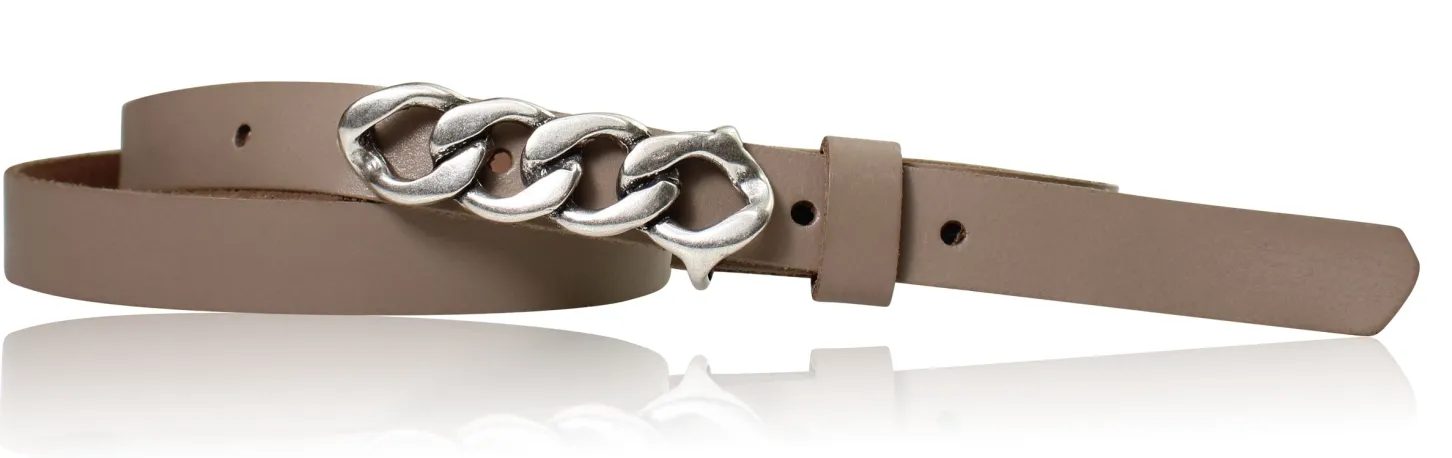 SAINT-TROPEZ schmaler Damen Ledergürtel 1,8 cm, Gürtelschnalle im Kettendesign silber