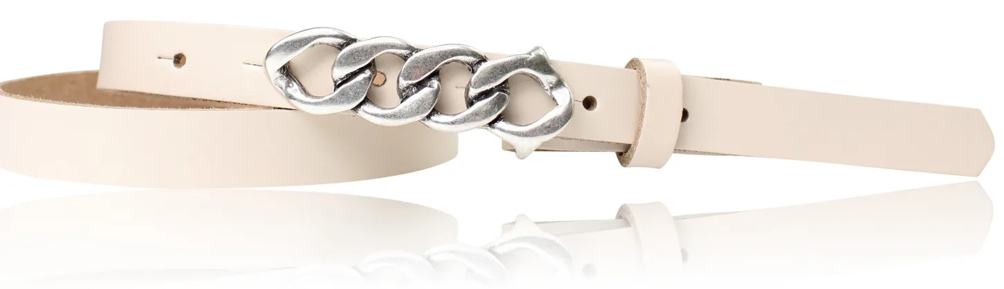 SAINT-TROPEZ schmaler Damen Ledergürtel 1,8 cm, Gürtelschnalle im Kettendesign silber