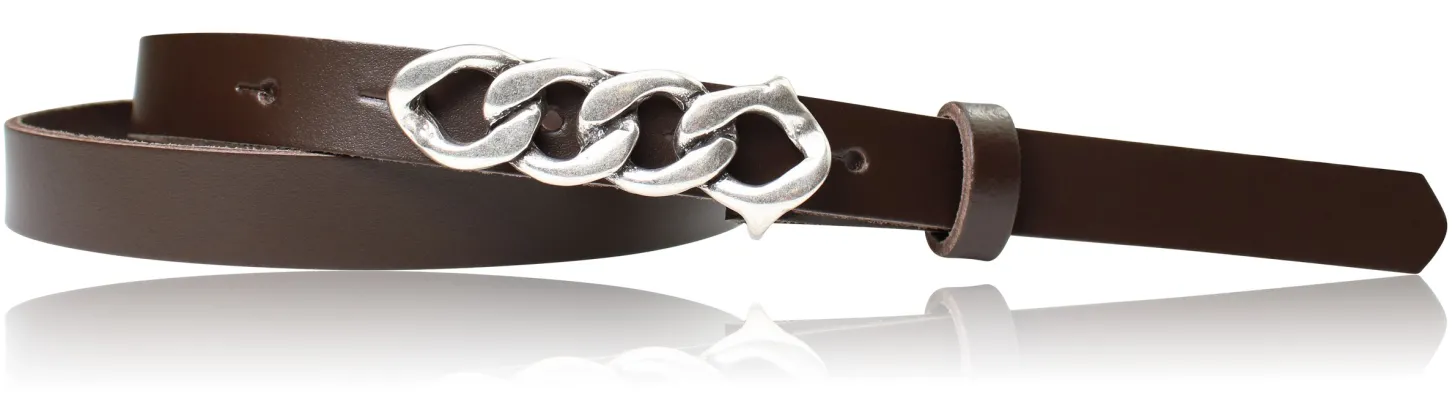 SAINT-TROPEZ schmaler Damen Ledergürtel 1,8 cm, Gürtelschnalle im Kettendesign silber