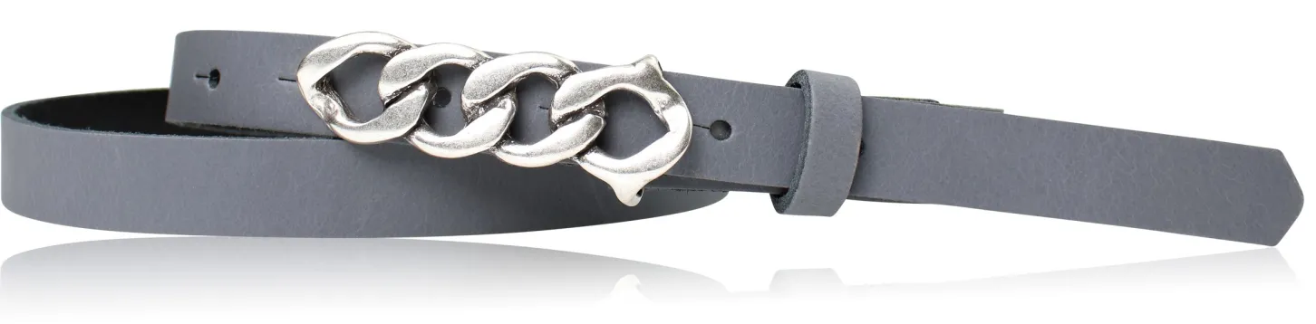 SAINT-TROPEZ schmaler Damen Ledergürtel 1,8 cm, Gürtelschnalle im Kettendesign silber