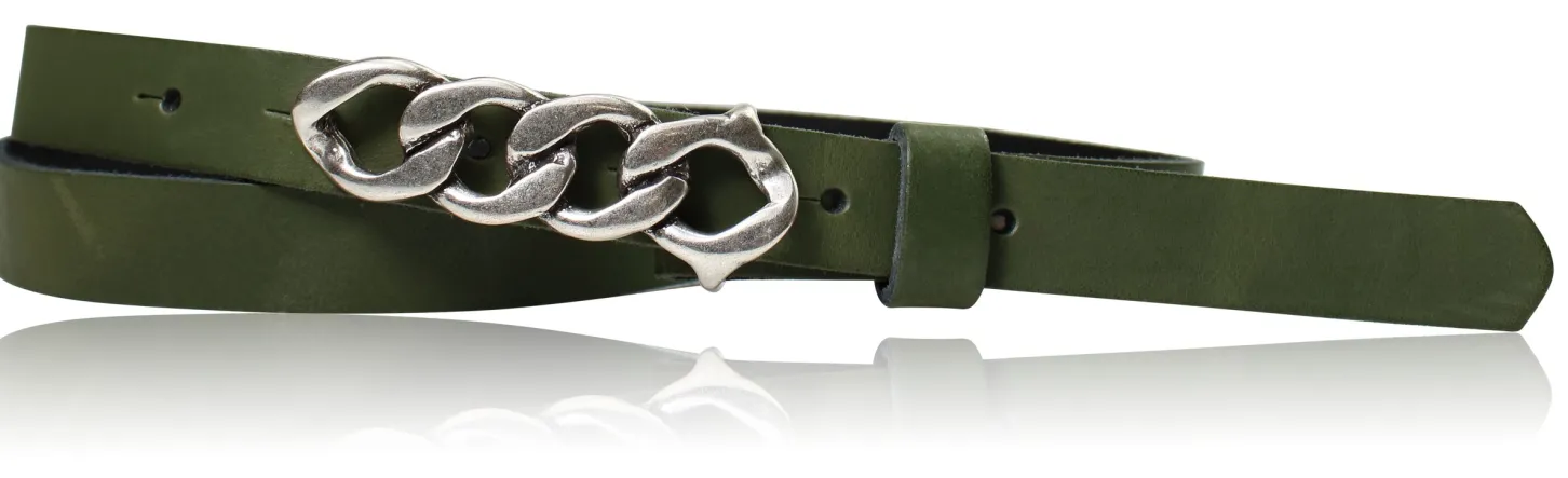 SAINT-TROPEZ schmaler Damen Ledergürtel 1,8 cm, Gürtelschnalle im Kettendesign silber