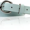 SANAI: schmaler Damen Ledergürtel 2,5 cm mit silberner runder Gürtelschnalle