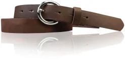 SANAI: schmaler Damen Ledergürtel 2,5 cm mit silberner runder Gürtelschnalle