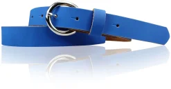 SANAI: schmaler Damen Ledergürtel 2,5 cm mit silberner runder Gürtelschnalle