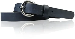 SANAI: schmaler Damen Ledergürtel 2,5 cm mit silberner runder Gürtelschnalle