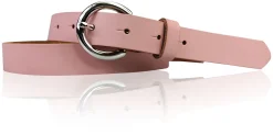 SANAI: schmaler Damen Ledergürtel 2,5 cm mit silberner runder Gürtelschnalle