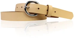 SANAI: schmaler Damen Ledergürtel 2,5 cm mit silberner runder Gürtelschnalle