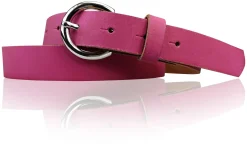 SANAI: schmaler Damen Ledergürtel 2,5 cm mit silberner runder Gürtelschnalle