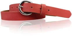SANAI: schmaler Damen Ledergürtel 2,5 cm mit silberner runder Gürtelschnalle