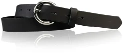 SANAI: schmaler Damen Ledergürtel 2,5 cm mit silberner runder Gürtelschnalle