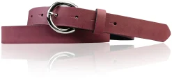SANAI: schmaler Damen Ledergürtel 2,5 cm mit silberner runder Gürtelschnalle