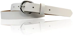 SANAI: schmaler Damen Ledergürtel 2,5 cm mit silberner runder Gürtelschnalle