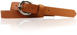 SANAI: schmaler Damen Ledergürtel 2,5 cm mit silberner runder Gürtelschnalle