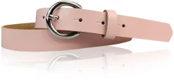 SANAI: schmaler Damen Ledergürtel 2,5 cm mit silberner runder Gürtelschnalle