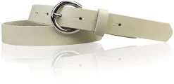 SANAI: schmaler Damen Ledergürtel 2,5 cm mit silberner runder Gürtelschnalle