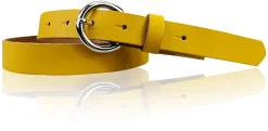 SANAI: schmaler Damen Ledergürtel 2,5 cm mit silberner runder Gürtelschnalle