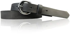 SANAI: schmaler Damen Ledergürtel 2,5 cm mit silberner runder Gürtelschnalle