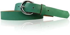 SANAI: schmaler Damen Ledergürtel 2,5 cm mit silberner runder Gürtelschnalle