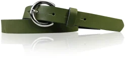 SANAI: schmaler Damen Ledergürtel 2,5 cm mit silberner runder Gürtelschnalle