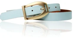 SCARLETT Exklusiver Damen Ledergürtel mit Steigbügel-Gürtelschnalle in mattgold, 2,5 cm