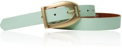 SCARLETT Exklusiver Damen Ledergürtel mit Steigbügel-Gürtelschnalle in mattgold, 2,5 cm