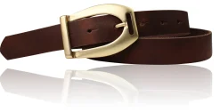 SCARLETT Exklusiver Damen Ledergürtel mit Steigbügel-Gürtelschnalle in mattgold, 2,5 cm