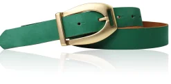 SCARLETT Exklusiver Damen Ledergürtel mit Steigbügel-Gürtelschnalle in mattgold, 2,5 cm