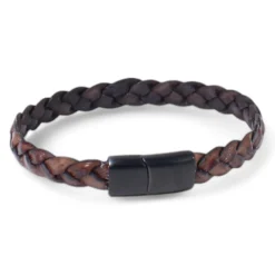 schlichtes Armband, echte Lederkordel, Magnetverschluss schwarz Edelstahl