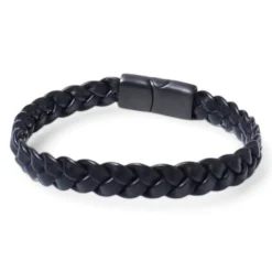 schlichtes Armband, echte Lederkordel, Magnetverschluss schwarz Edelstahl