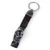 Schlüsselanhänger aus geflochtenem Leder, großer Totenkopf, Edelstahl