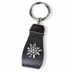 Schlüsselanhänger aus Leder mit Edelweiss Zierteil, Tracht
