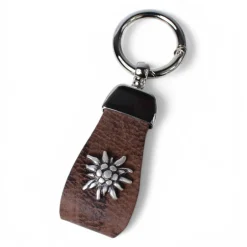 Schlüsselanhänger aus Leder mit Edelweiss Zierteil, Tracht