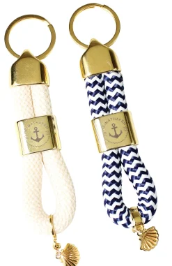 Schlüsselanhänger mit softem Seil, Anker und Muschel Anhänger, gold