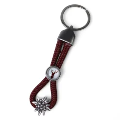 Schlüsselanhänger Tracht aus Seil mit Edelweiss und Hirsch Zierteil
