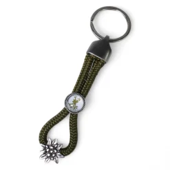 Schlüsselanhänger Tracht aus Seil mit Edelweiss und Hirsch Zierteil