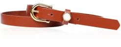 Schmaler Damen Ledergürtel 2,2 cm mit vergoldeter Hufeisen Gürtelschnalle, Zier Perle