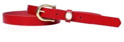Schmaler Damen Ledergürtel 2,2 cm mit vergoldeter Hufeisen Gürtelschnalle, Zier Perle