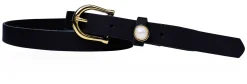 Schmaler Damen Ledergürtel 2,2 cm mit vergoldeter Hufeisen Gürtelschnalle, Zier Perle